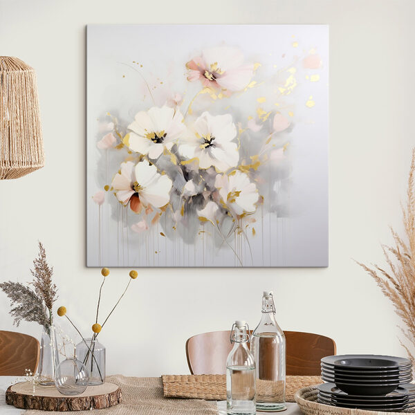 Malerei von Blumen auf einer weißen Fläche Malerei von Blumen auf einer weißen Fläche