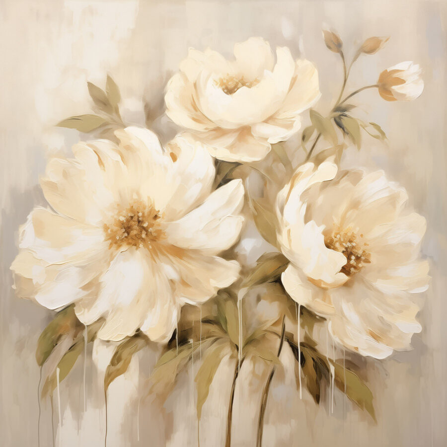 Gemälde mit Blumen an einer Wand Gemälde mit Blumen an einer Wand
