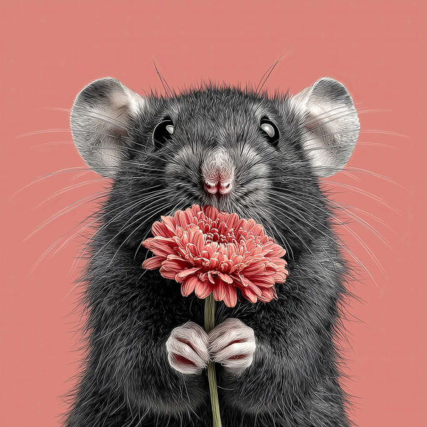 Mouse holding a flower