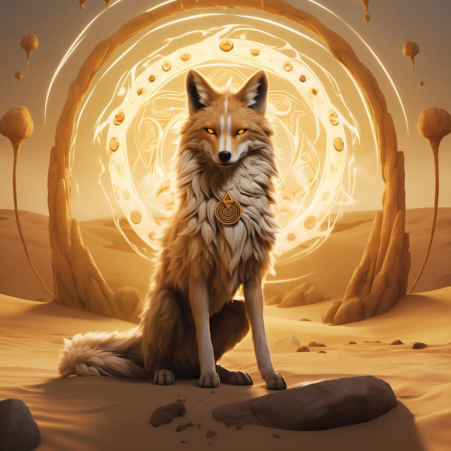 Fuchs in der Wüste sitzend Fuchs in der Wüste sitzend