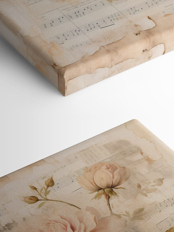 Gemälde von Blumen auf einem Notenblatt Gemälde von Blumen auf einem Notenblatt