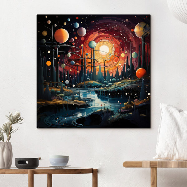 Landscape with trees and planets