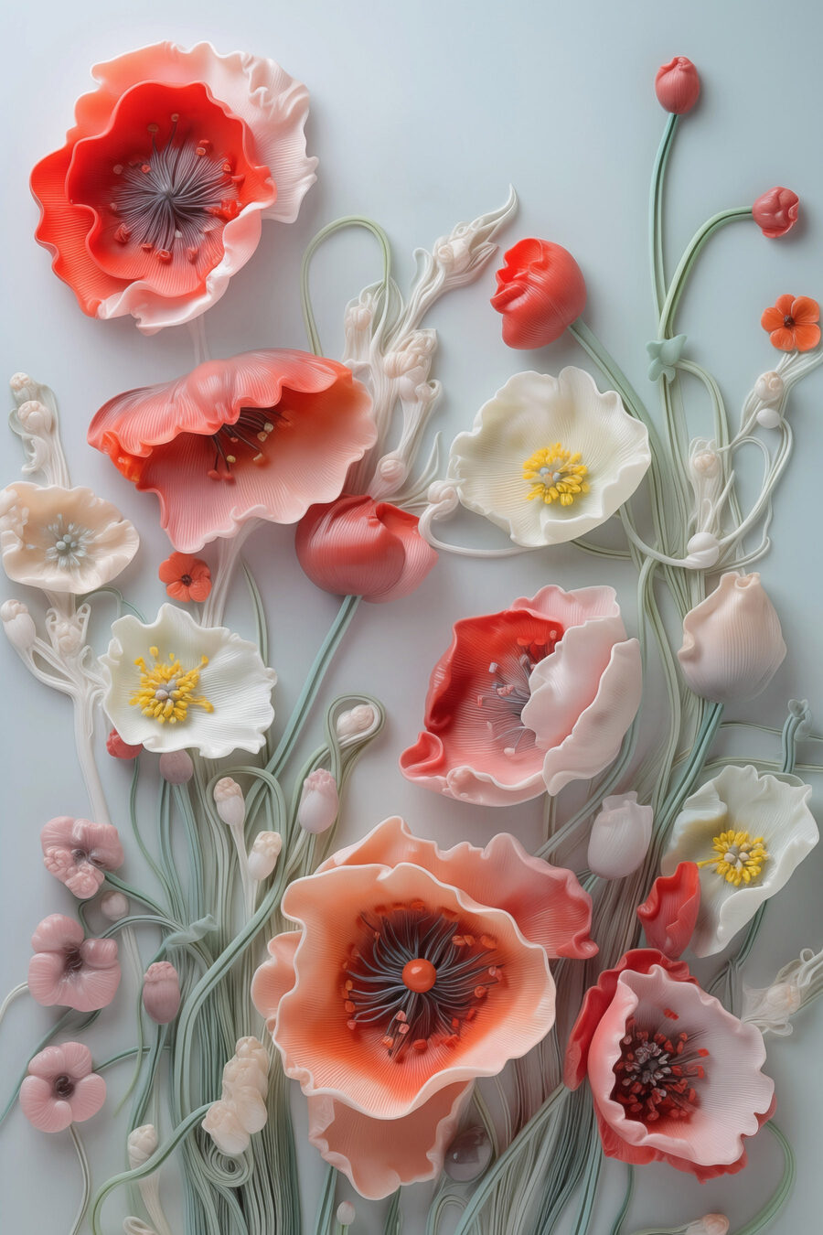 Gruppe von Blumen auf einer weißen Fläche