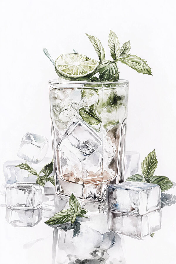 Glas mit Eis und Limette obenauf Glas mit Eis und Limette obenauf