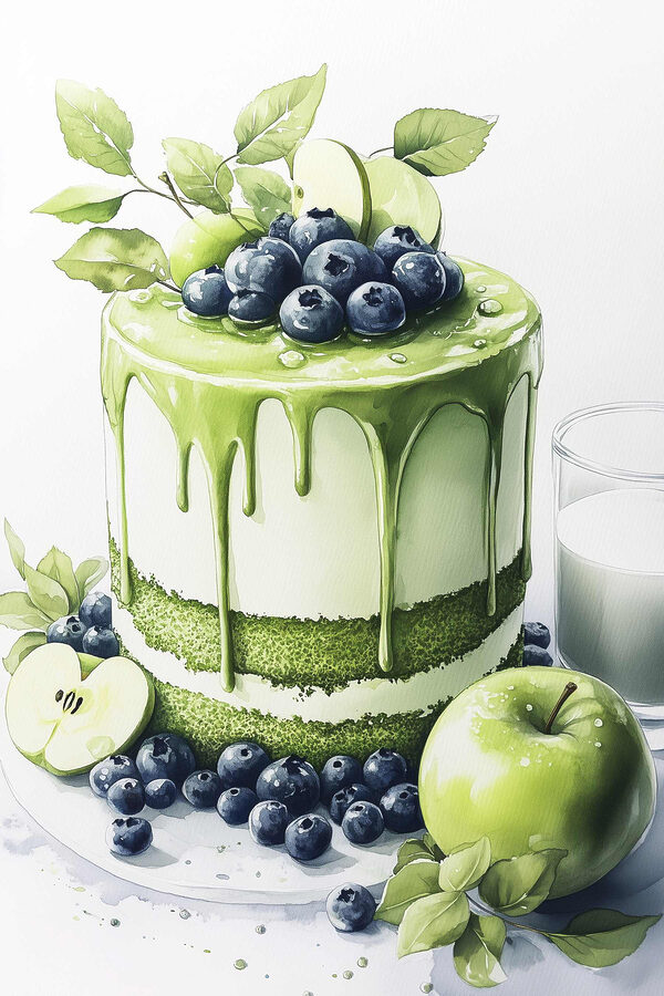 Torte mit grünem Guss und Äpfeln Torte mit grünem Guss und Äpfeln