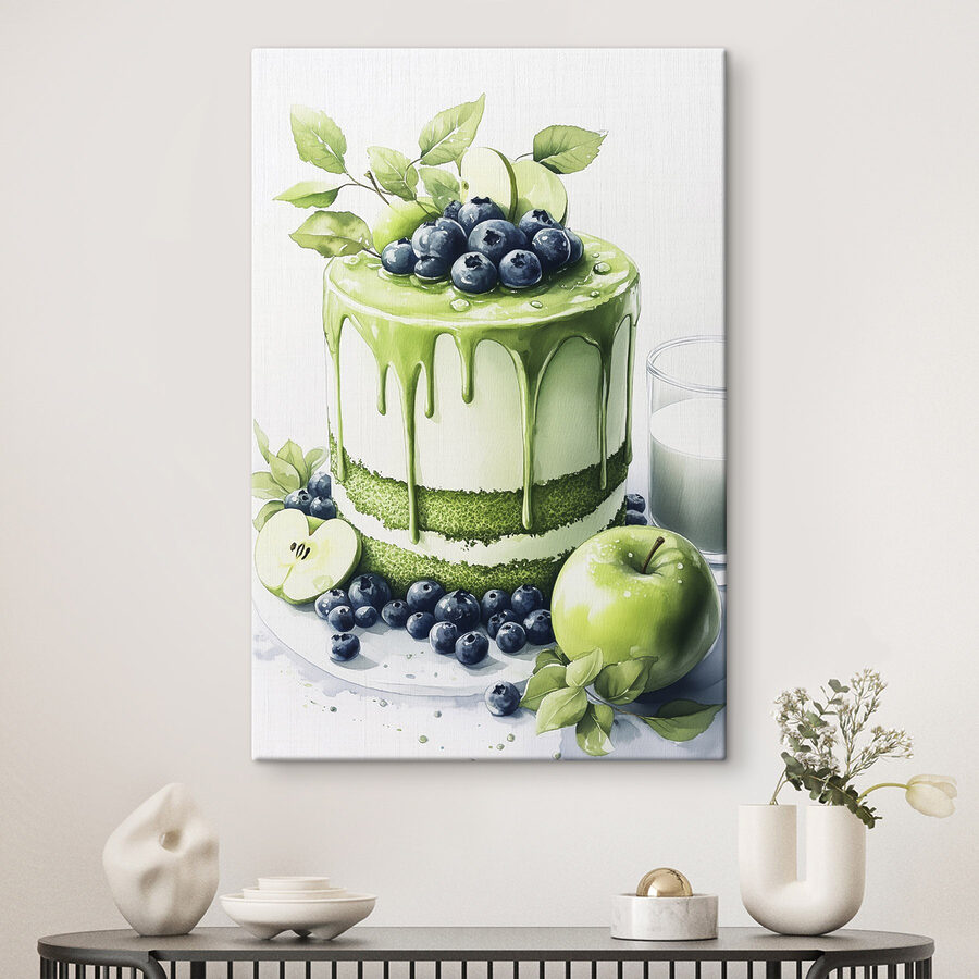 Wandbilder Torte mit grünem Guss und Äpfeln