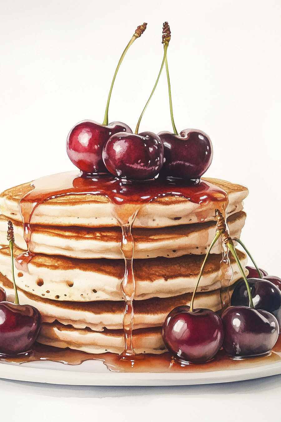 Pfannkuchenstapel mit Kirschen obenauf
