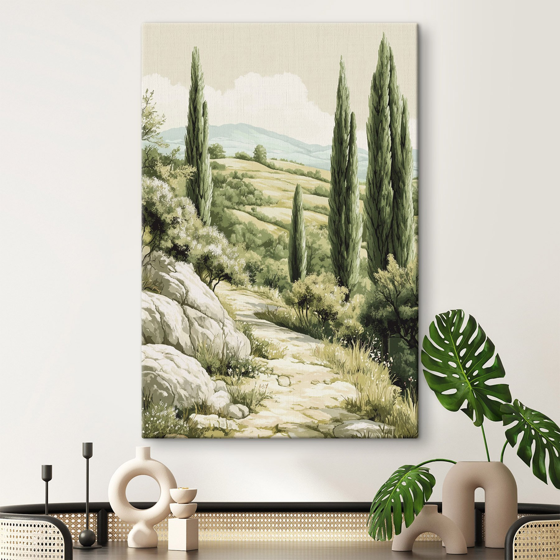 Landscape with trees and hills