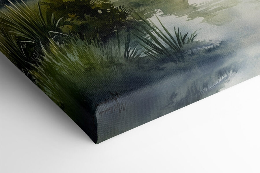 Aquarell eines Weges, der zu einem Teich führt