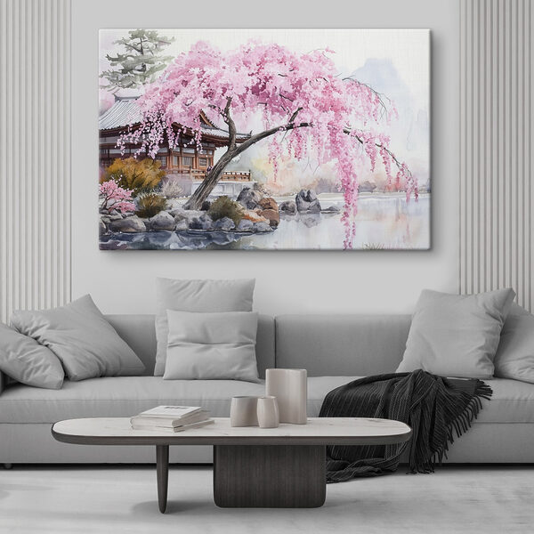 Wandbilder Wandbilder Aquarell eines Baumes mit rosa Blüten (Artikelnummer: s44312)