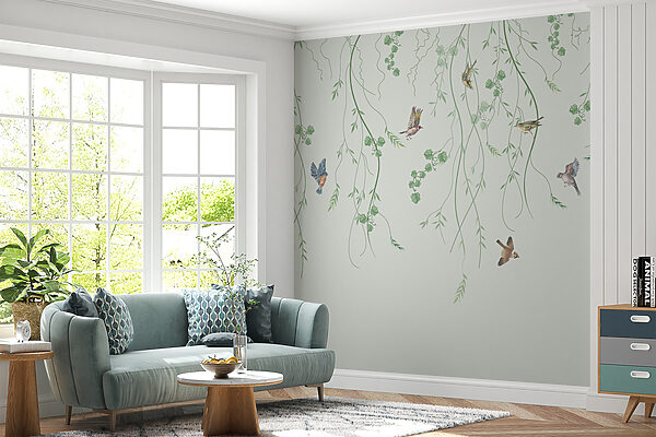 Wallpaper with birds and vines