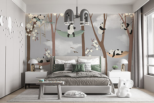 Pandas in Hängematten in Bäumen Pandas in Hängematten in Bäumen