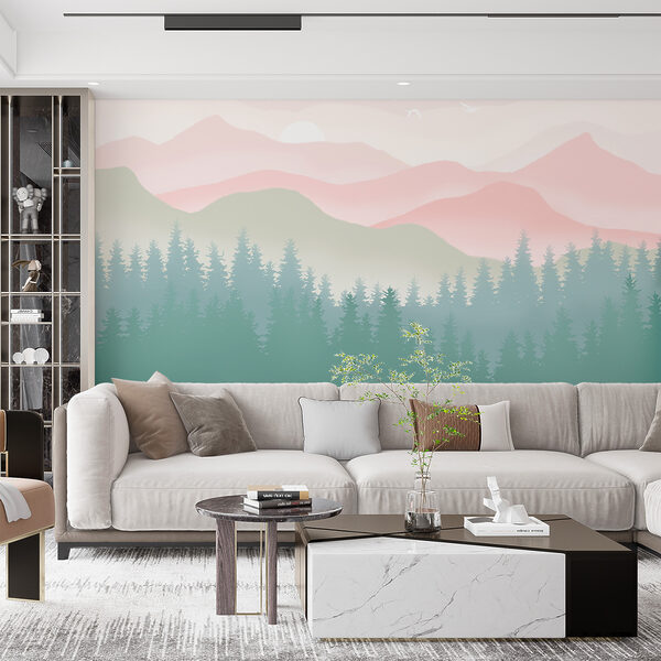 Eine Landschaft mit Bäumen und Bergen Eine Landschaft mit Bäumen und Bergen