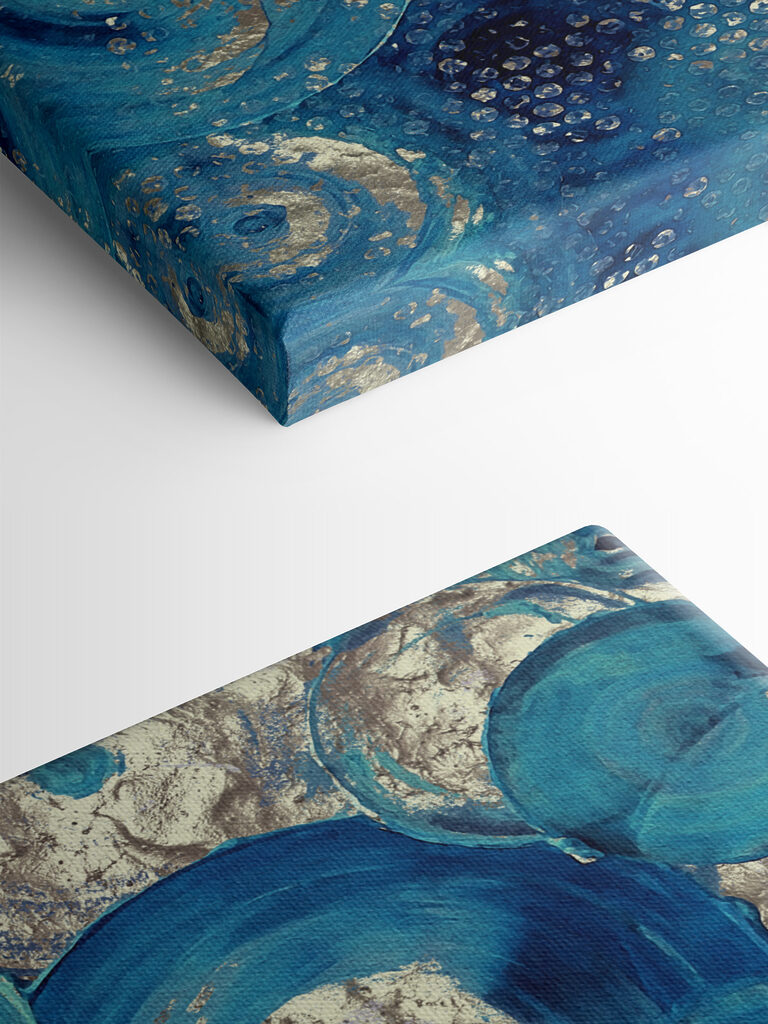 A blue and silver circle painting