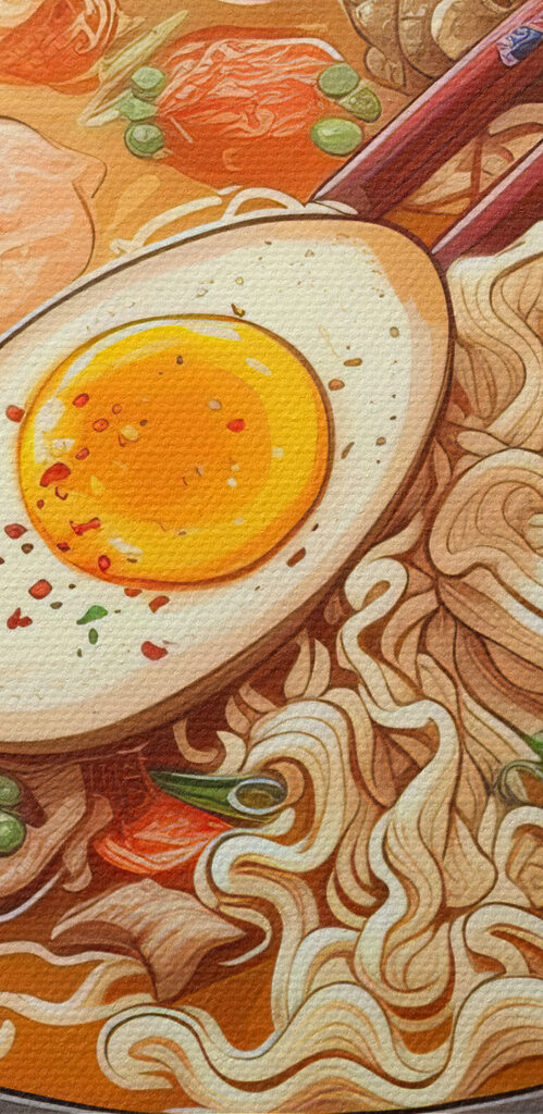 A bowl of ramen with chopsticks and an egg