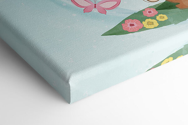 A cartoon deer with flowers and birds