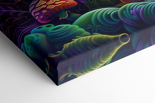 A group of colorful mushrooms