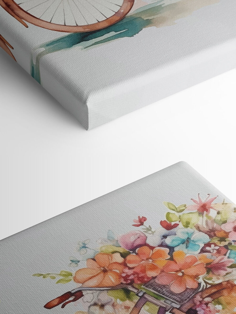 Ein Aquarell eines Fahrrads mit Blumen darauf