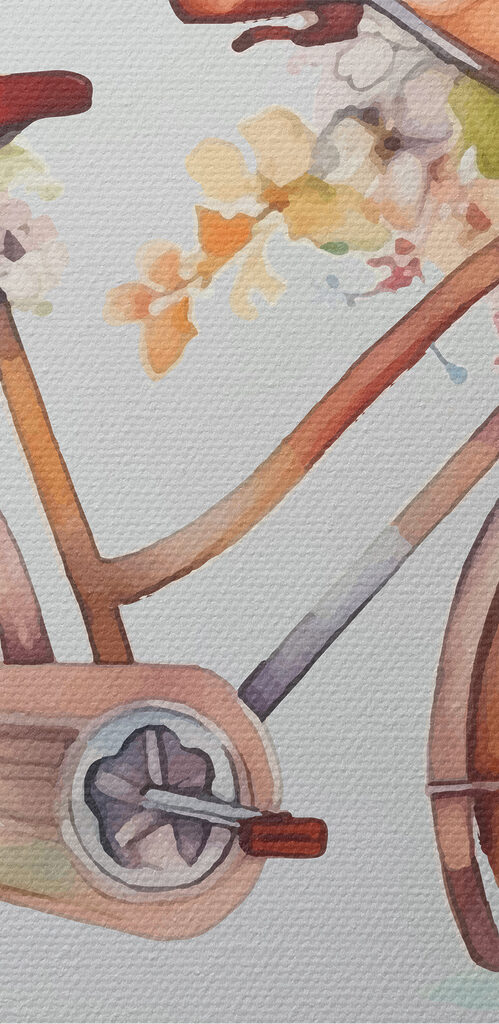 A watercolor painting of a bicycle with flowers on it A watercolor painting of a bicycle with flowers on it