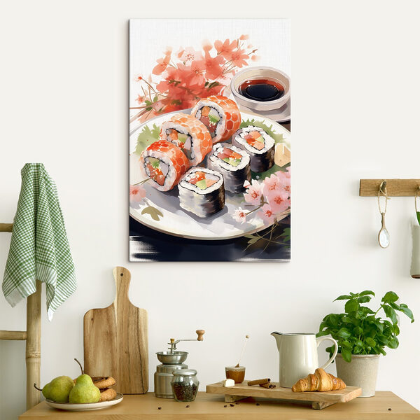 Teller mit Sushi und Soße Teller mit Sushi und Soße