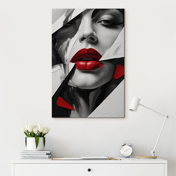 Rote Lippen inmitten eines abstrakten Musters Rote Lippen inmitten eines abstrakten Musters