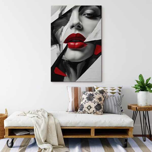 Rote Lippen inmitten eines abstrakten Musters Rote Lippen inmitten eines abstrakten Musters