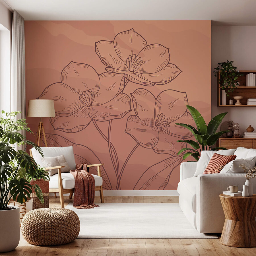 Zeichnung von Blumen auf einem rosa Hintergrund
