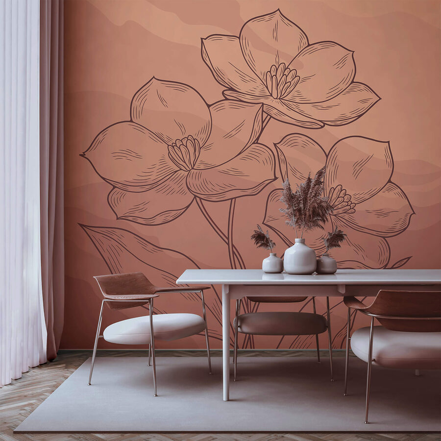 Zeichnung von Blumen auf einem rosa Hintergrund