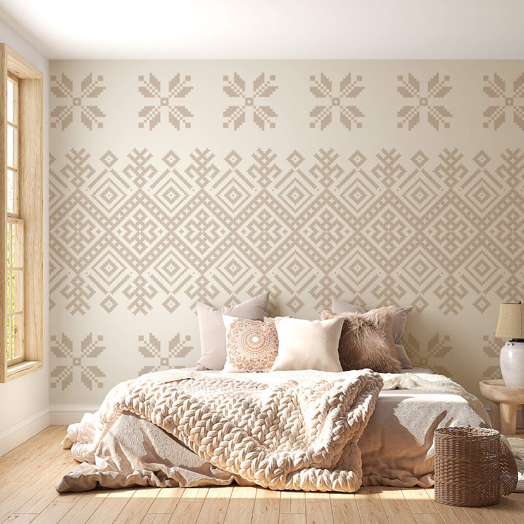 Muster aus geometrischen Formen und Blumen