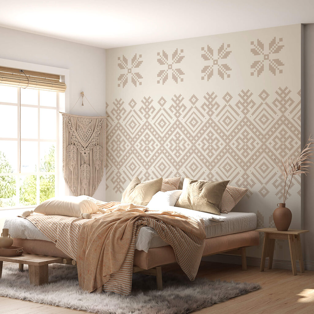 Muster aus geometrischen Formen und Blumen