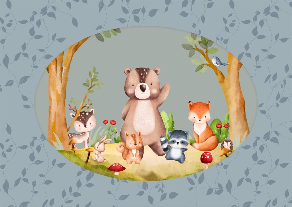 Cartoon von Tieren in einem Wald Cartoon von Tieren in einem Wald