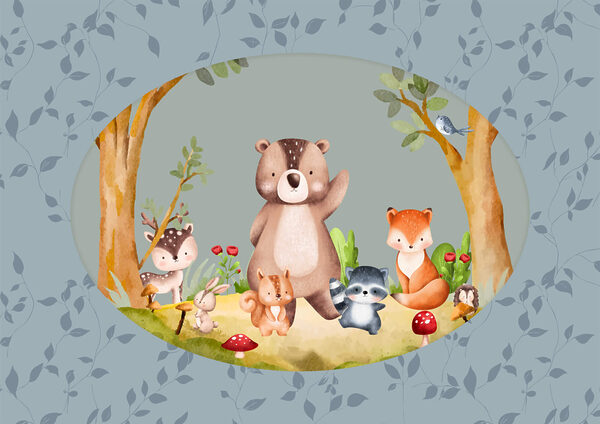 Cartoon von Tieren in einem Wald Cartoon von Tieren in einem Wald