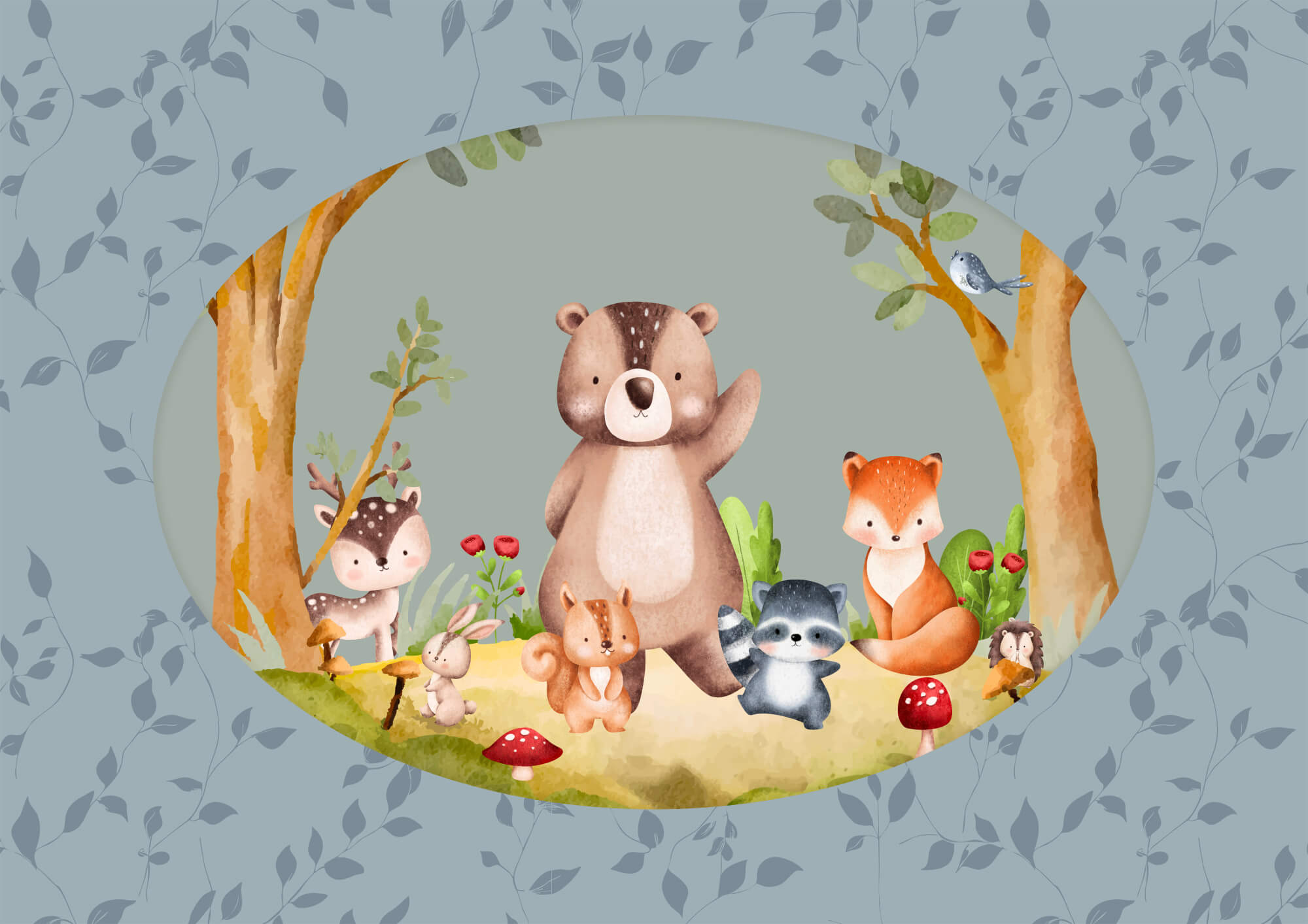 Cartoon of animals in a forest