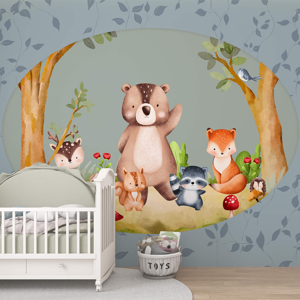 Cartoon von Tieren in einem Wald