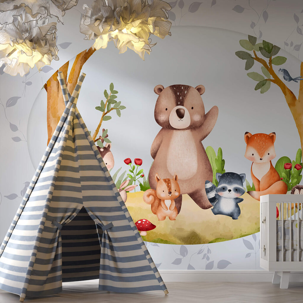 Cartoon von Tieren in einem Wald