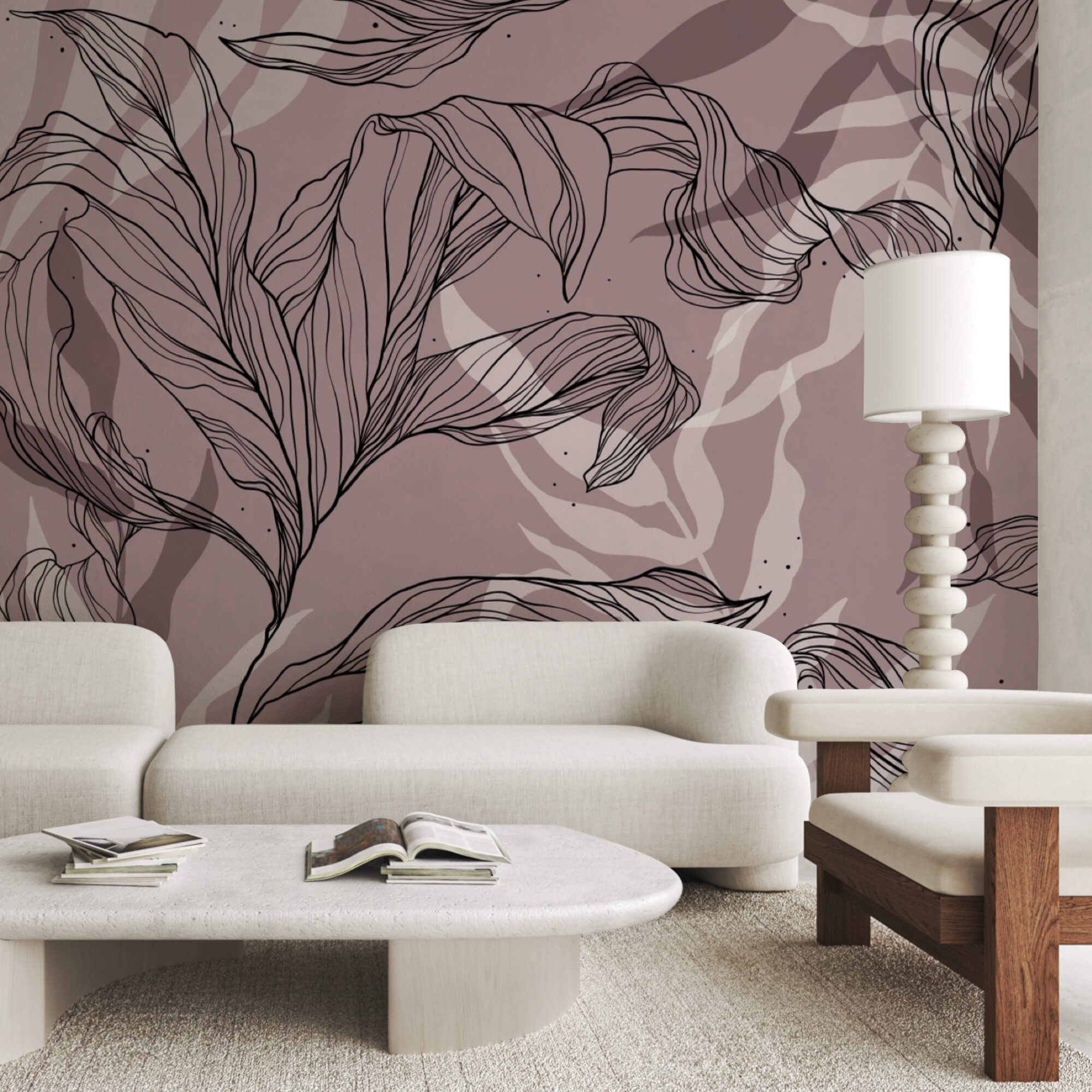 Zeichnung von Blättern auf einem rosa Hintergrund