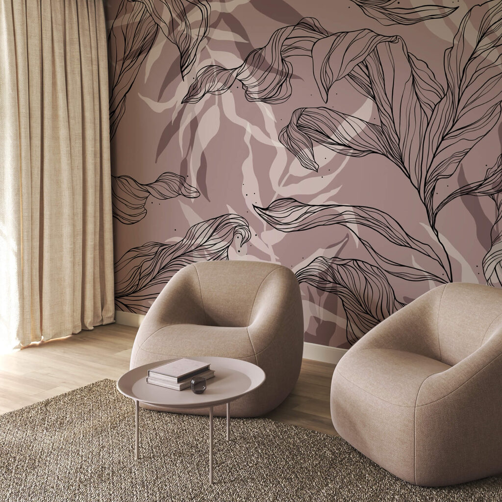 Zeichnung von Blättern auf einem rosa Hintergrund