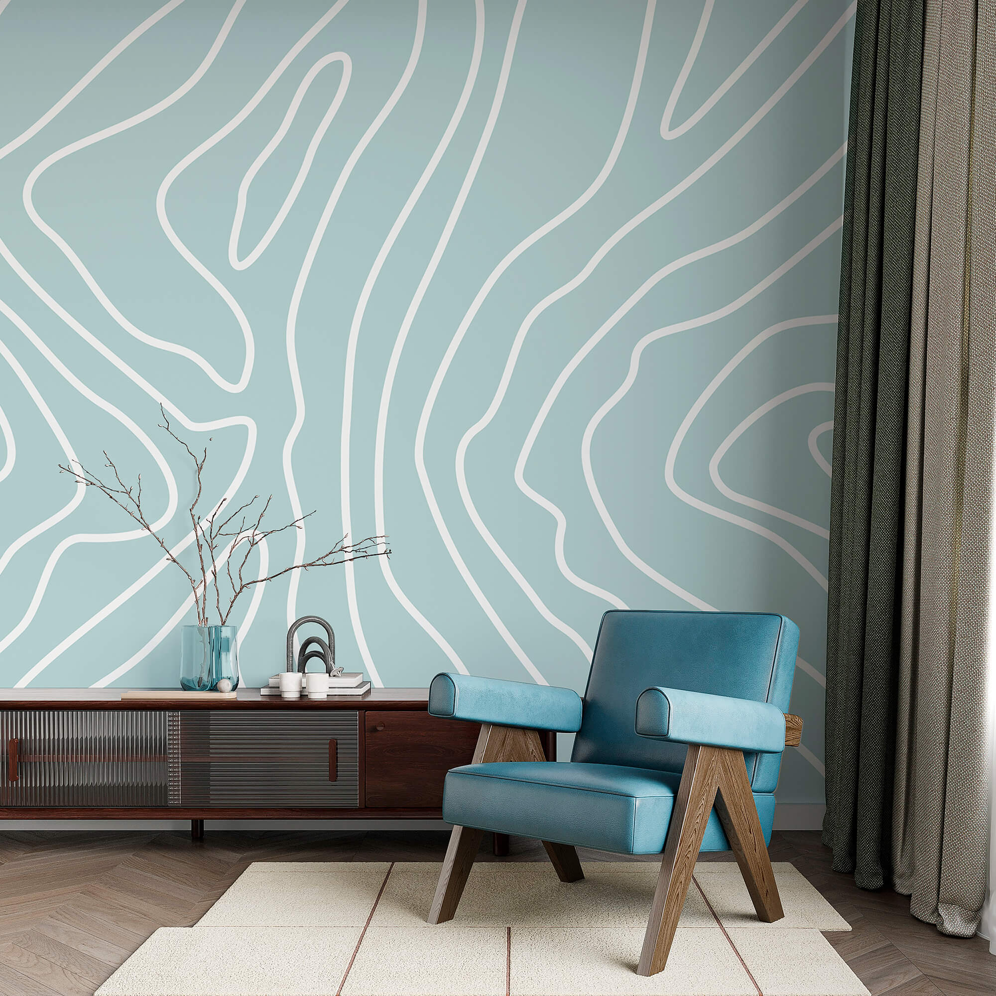 Weiße Linien auf blauem Hintergrund