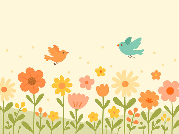 Vögel fliegen über Blumen Vögel fliegen über Blumen