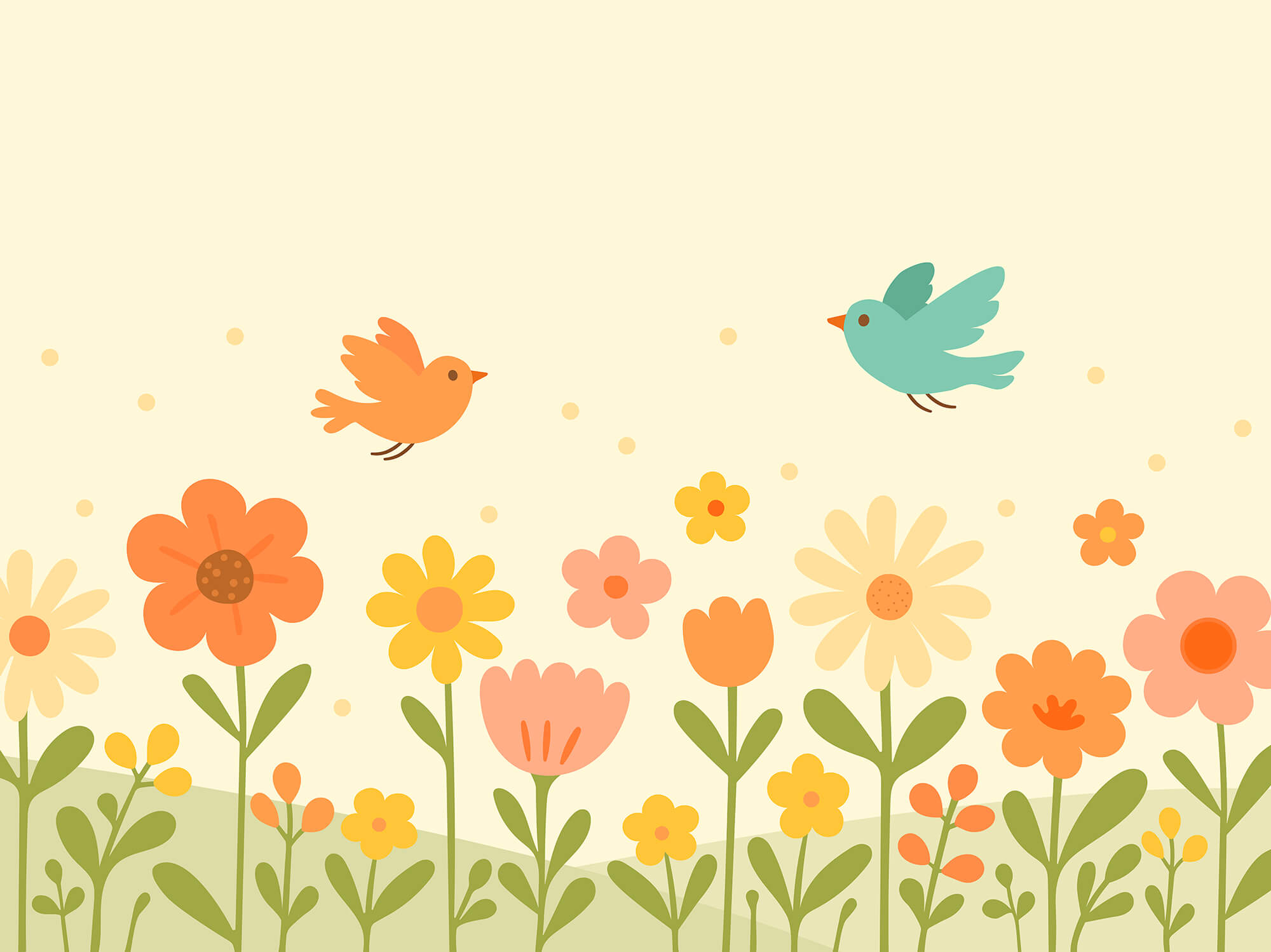 Birds flying over flowers