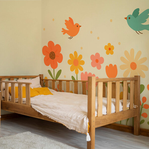 Vögel fliegen über Blumen Vögel fliegen über Blumen