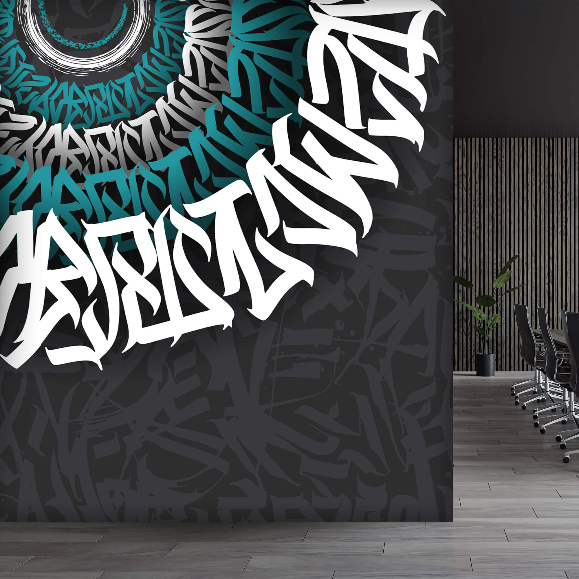 Weißes und blaues Graffiti auf schwarzem Hintergrund Weißes und blaues Graffiti auf schwarzem Hintergrund