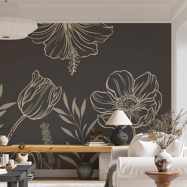 Zartes florales Liniendesign Fototapeten Zartes florales Liniendesign