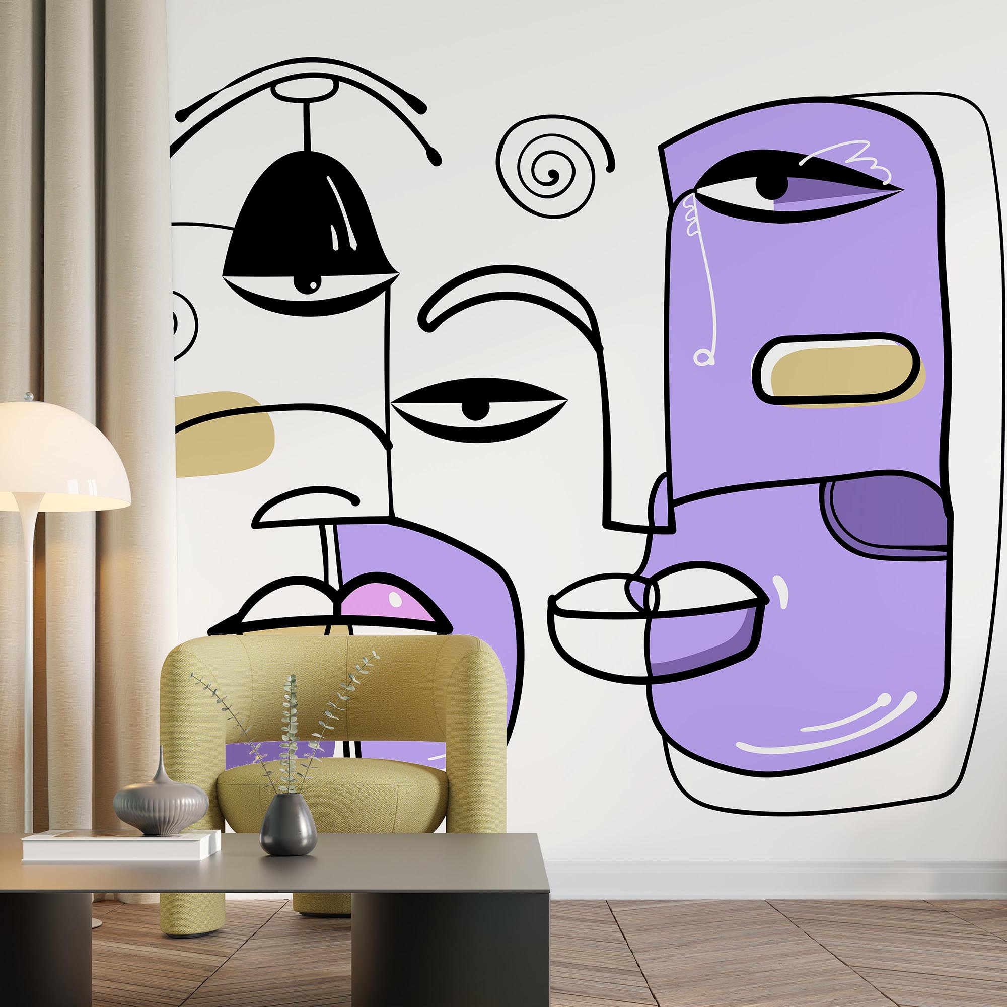 Gruppe von Gesichtern in verschiedenen Farben gezeichnet Gruppe von Gesichtern in verschiedenen Farben gezeichnet