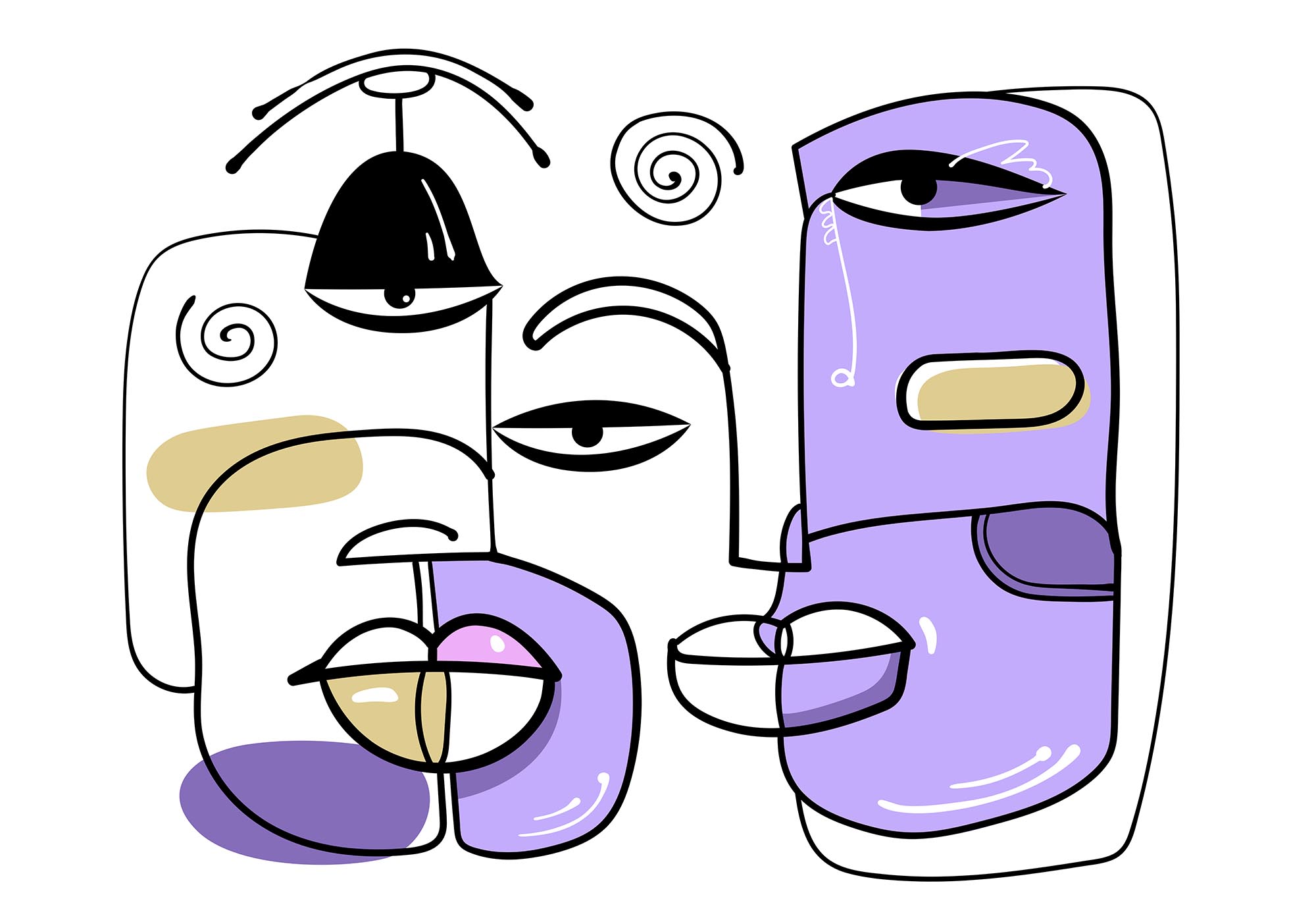 Group of faces drawn in different colors Group of faces drawn in different colors