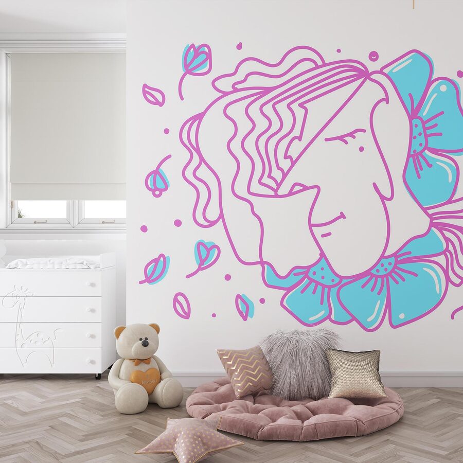 Fototapeten Wall murals Drawing of a woman with flowers – Bild 2