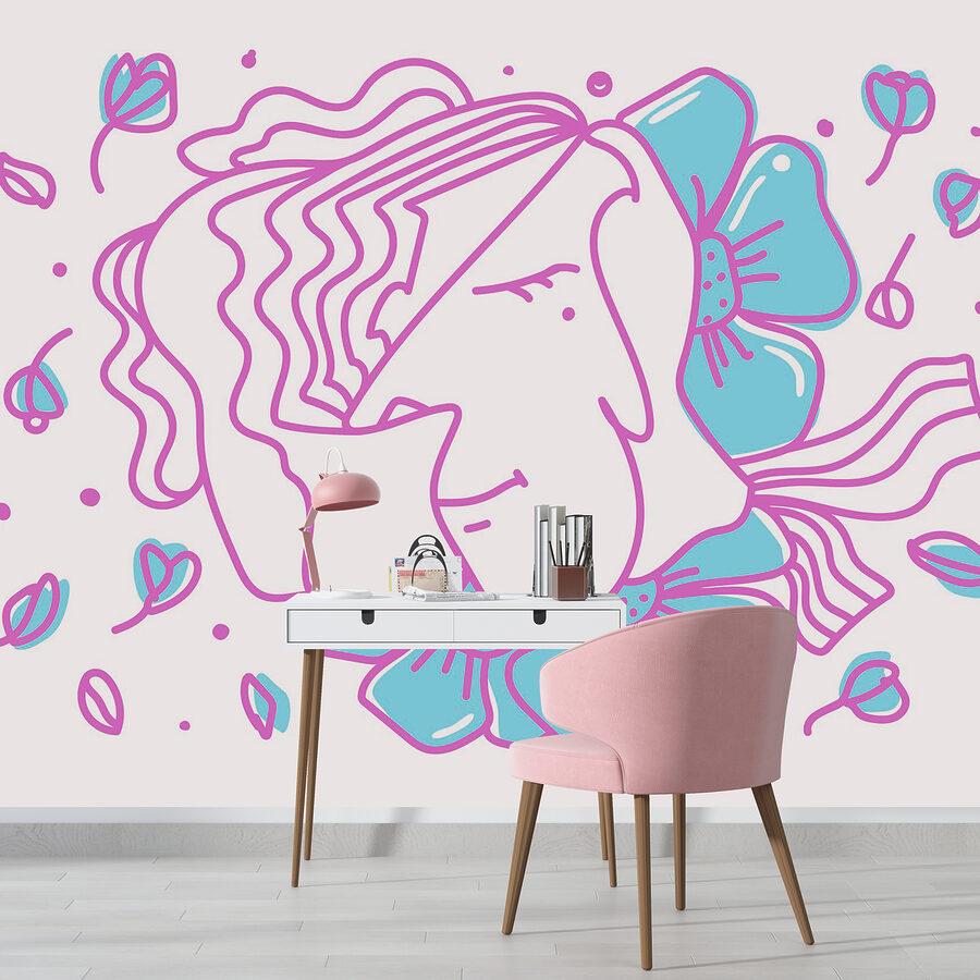 Fototapeten Wall murals Drawing of a woman with flowers