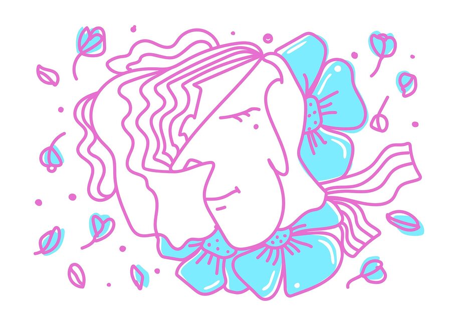 Fototapeten Wall murals Drawing of a woman with flowers – Bild 3