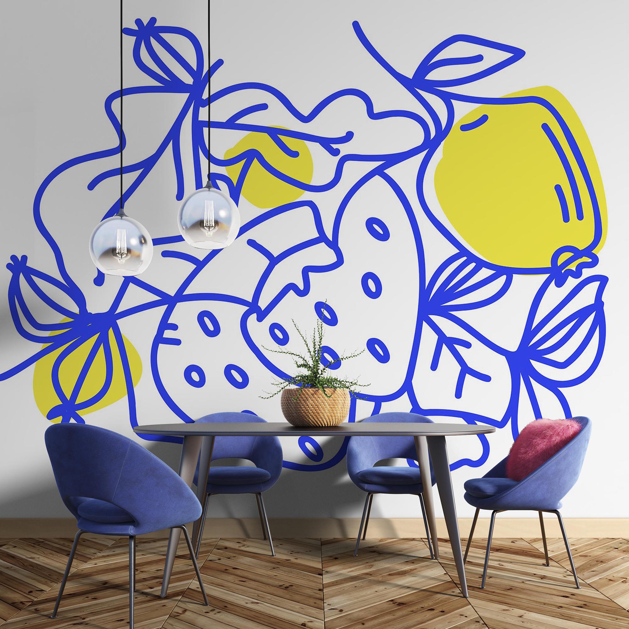 Zeichnung von Früchten und Blättern