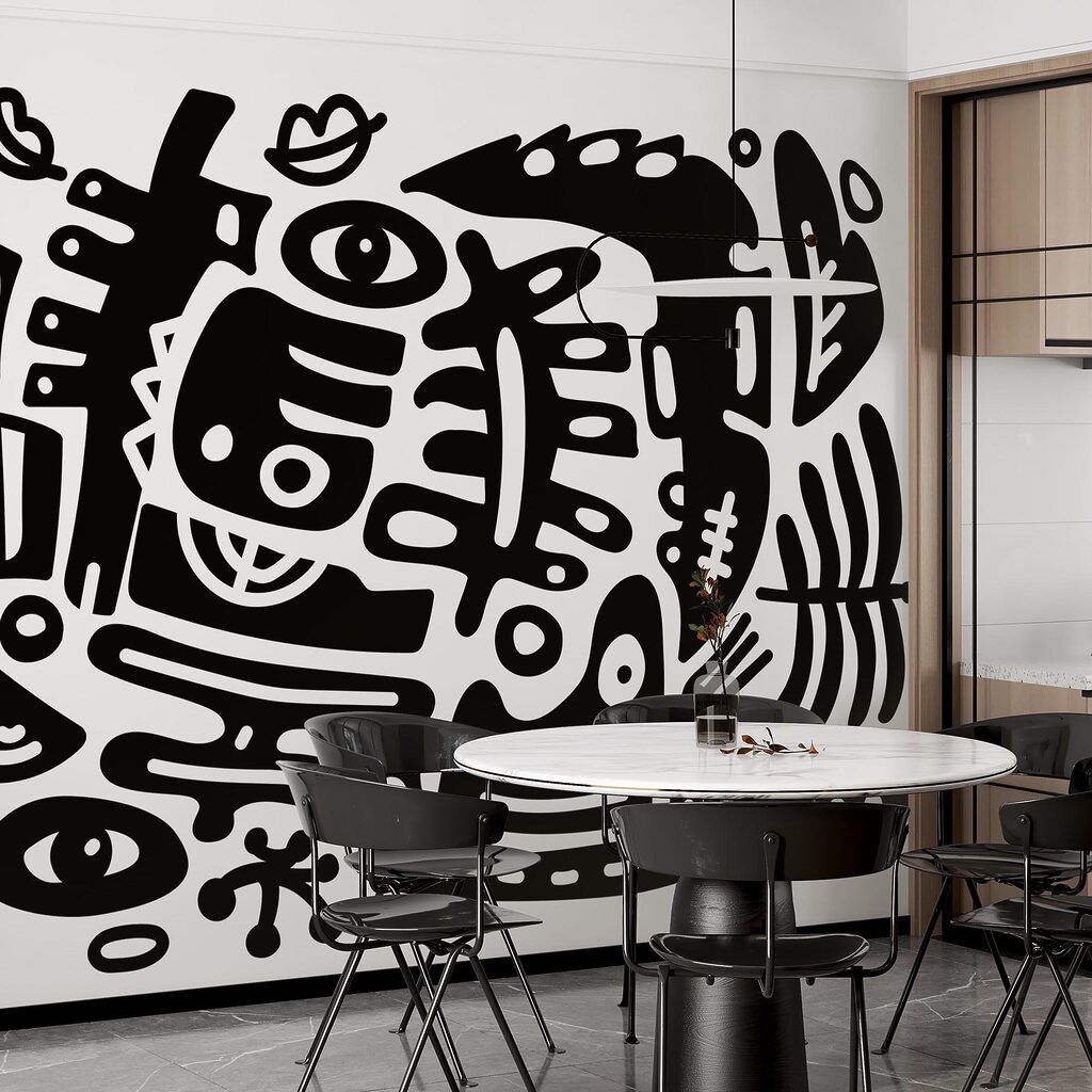 Schwarz-Weiß-Zeichnung von verschiedenen Formen